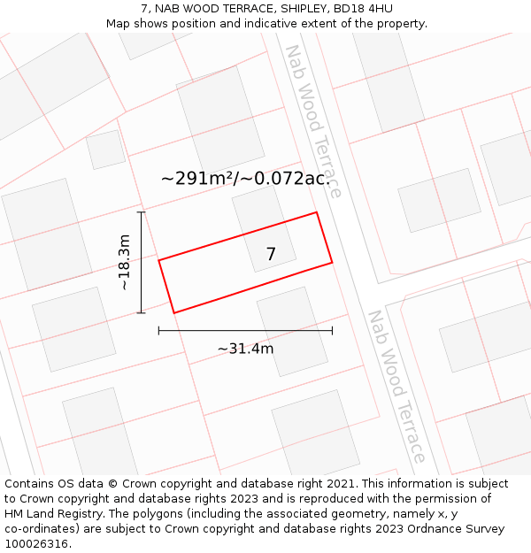 7, NAB WOOD TERRACE, SHIPLEY, BD18 4HU: Plot and title map