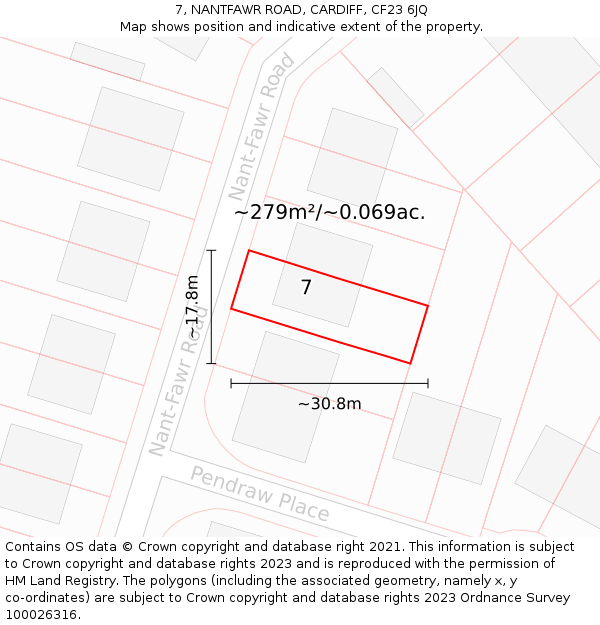 7, NANTFAWR ROAD, CARDIFF, CF23 6JQ: Plot and title map
