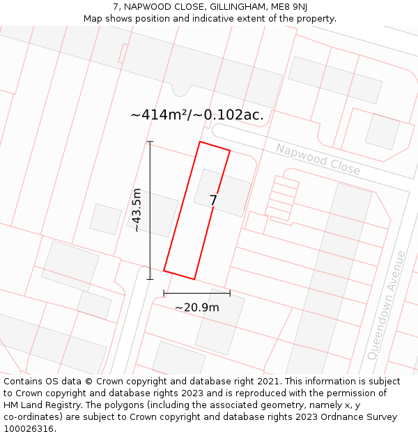 7, NAPWOOD CLOSE, GILLINGHAM, ME8 9NJ: Plot and title map