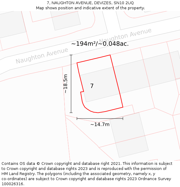 7, NAUGHTON AVENUE, DEVIZES, SN10 2UQ: Plot and title map