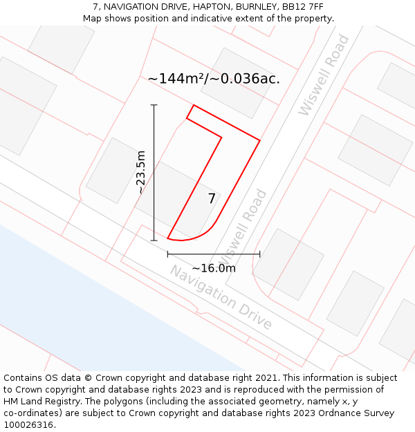 7, NAVIGATION DRIVE, HAPTON, BURNLEY, BB12 7FF: Plot and title map