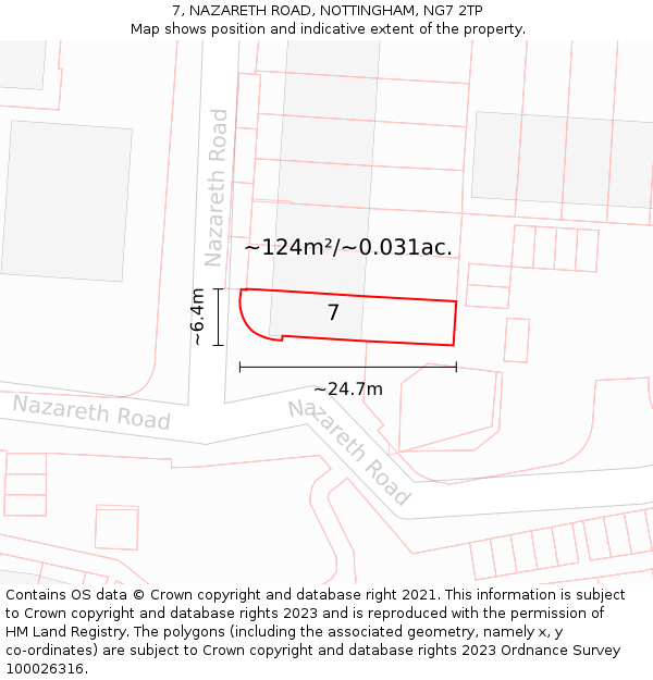 7, NAZARETH ROAD, NOTTINGHAM, NG7 2TP: Plot and title map