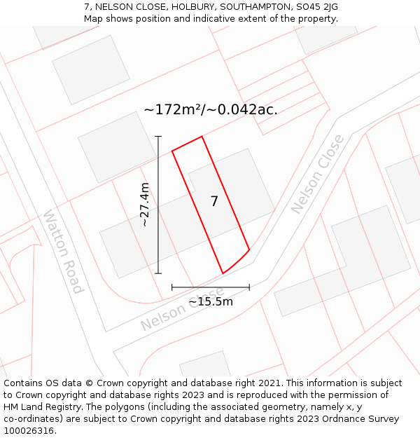 7, NELSON CLOSE, HOLBURY, SOUTHAMPTON, SO45 2JG: Plot and title map