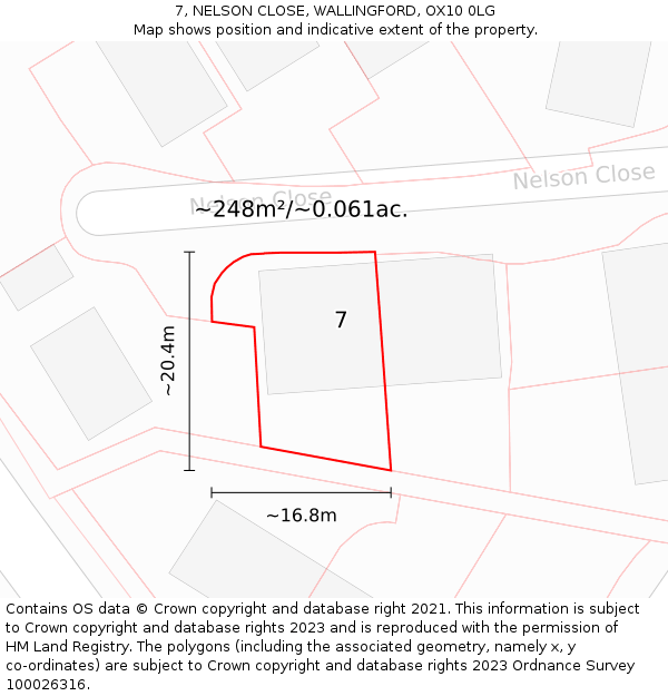 7, NELSON CLOSE, WALLINGFORD, OX10 0LG: Plot and title map