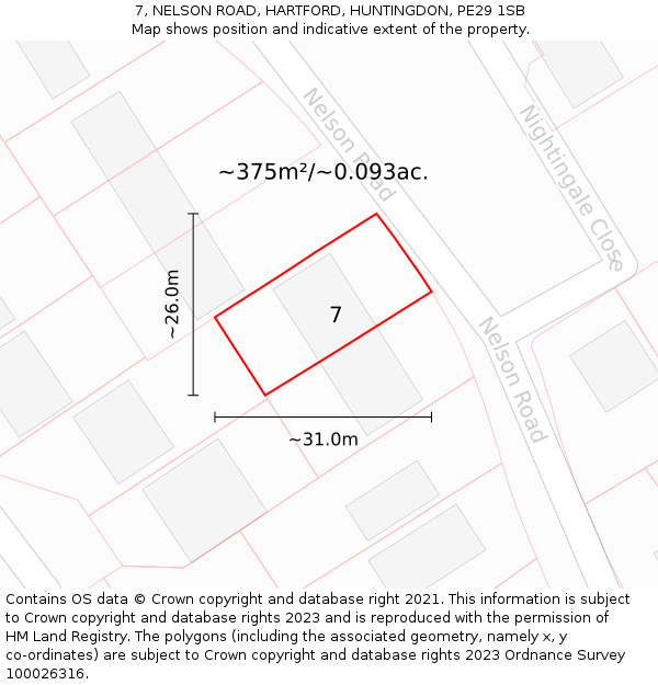 7, NELSON ROAD, HARTFORD, HUNTINGDON, PE29 1SB: Plot and title map