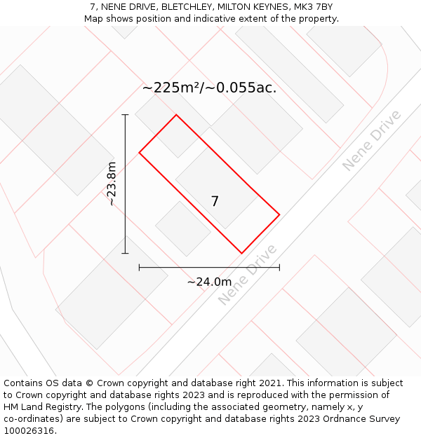 7, NENE DRIVE, BLETCHLEY, MILTON KEYNES, MK3 7BY: Plot and title map