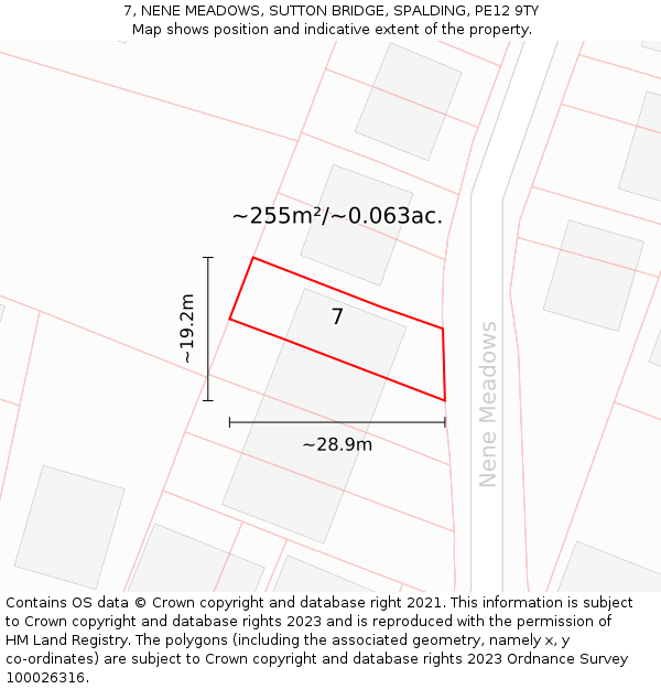 7, NENE MEADOWS, SUTTON BRIDGE, SPALDING, PE12 9TY: Plot and title map