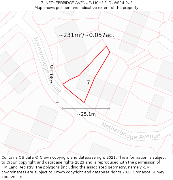 7, NETHERBRIDGE AVENUE, LICHFIELD, WS14 9UF: Plot and title map