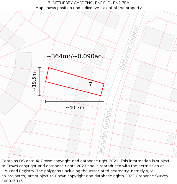 7, NETHERBY GARDENS, ENFIELD, EN2 7PA: Plot and title map