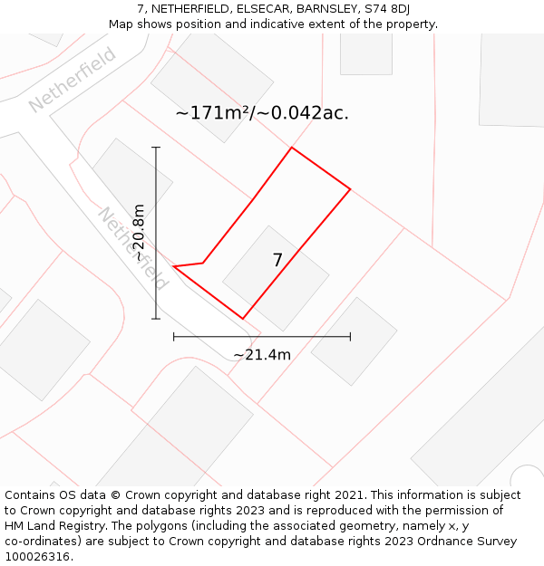 7, NETHERFIELD, ELSECAR, BARNSLEY, S74 8DJ: Plot and title map