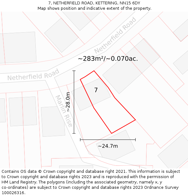 7, NETHERFIELD ROAD, KETTERING, NN15 6DY: Plot and title map