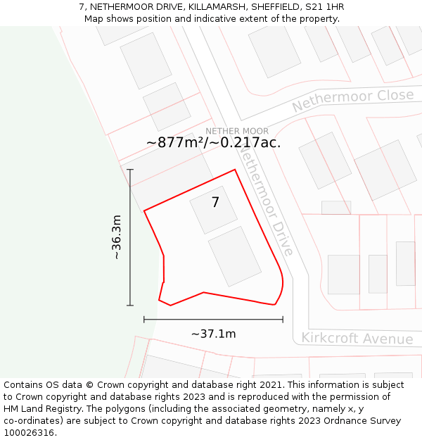 7, NETHERMOOR DRIVE, KILLAMARSH, SHEFFIELD, S21 1HR: Plot and title map