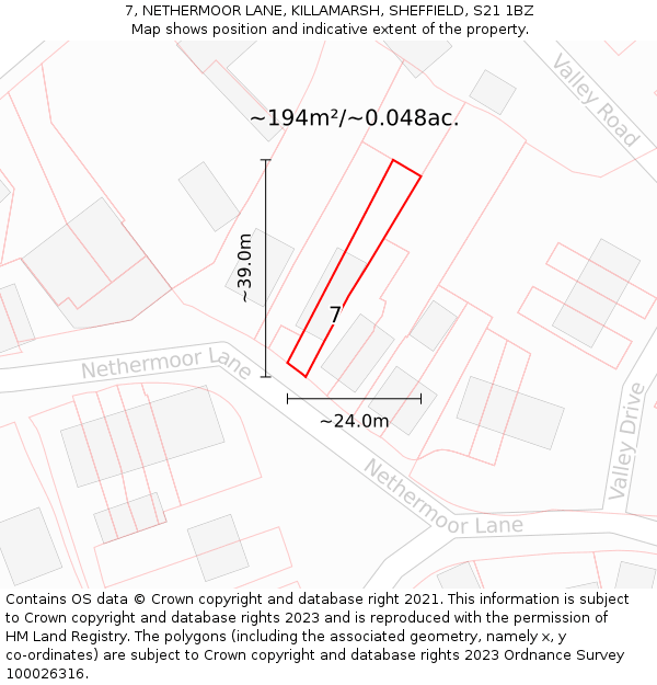 7, NETHERMOOR LANE, KILLAMARSH, SHEFFIELD, S21 1BZ: Plot and title map