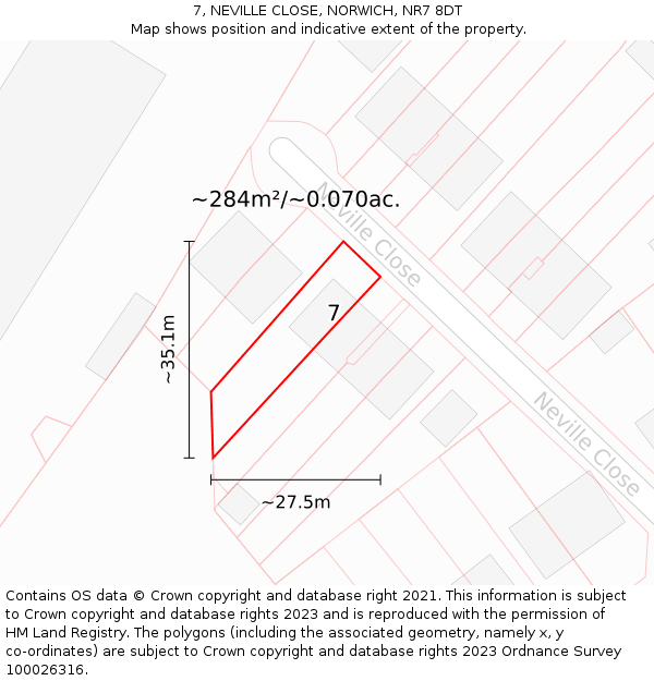 7, NEVILLE CLOSE, NORWICH, NR7 8DT: Plot and title map