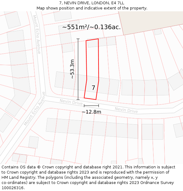 7, NEVIN DRIVE, LONDON, E4 7LL: Plot and title map