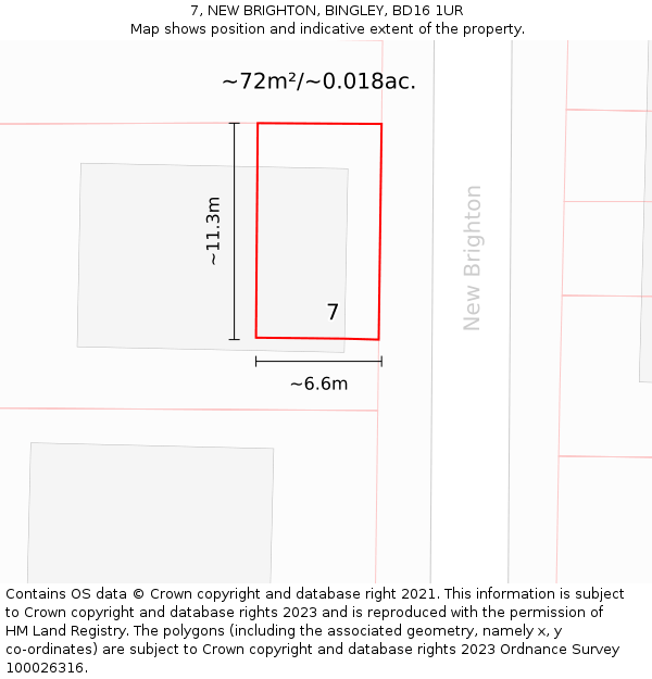 7, NEW BRIGHTON, BINGLEY, BD16 1UR: Plot and title map