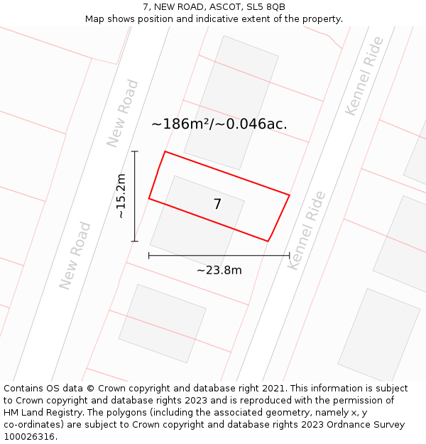 7, NEW ROAD, ASCOT, SL5 8QB: Plot and title map