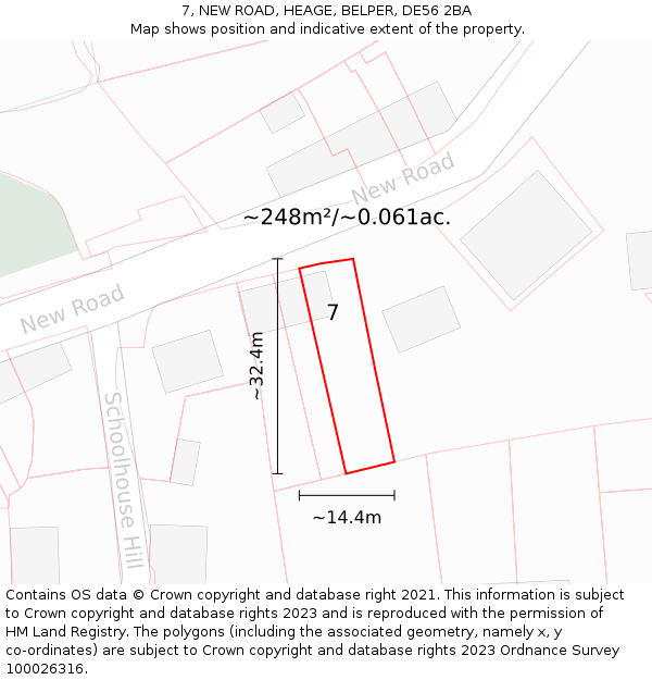 7, NEW ROAD, HEAGE, BELPER, DE56 2BA: Plot and title map