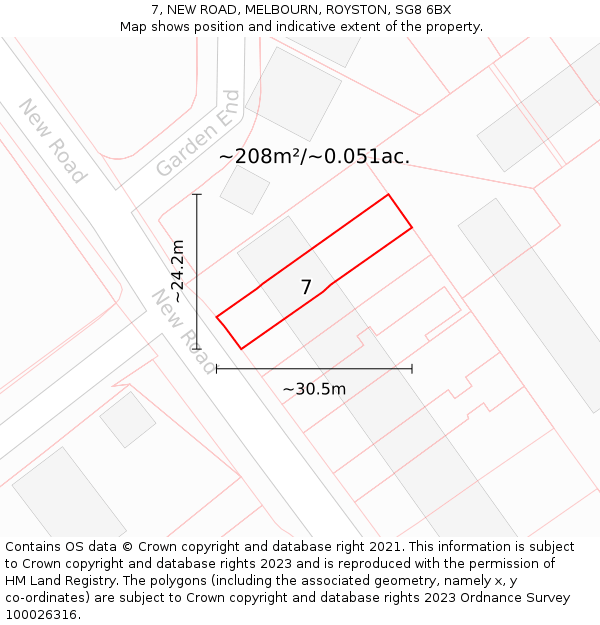7, NEW ROAD, MELBOURN, ROYSTON, SG8 6BX: Plot and title map