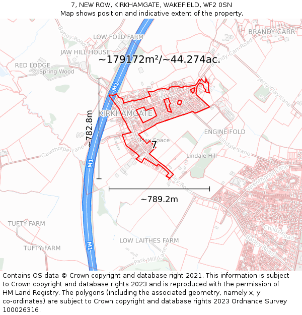7, NEW ROW, KIRKHAMGATE, WAKEFIELD, WF2 0SN: Plot and title map