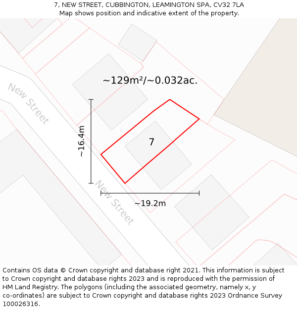 7, NEW STREET, CUBBINGTON, LEAMINGTON SPA, CV32 7LA: Plot and title map