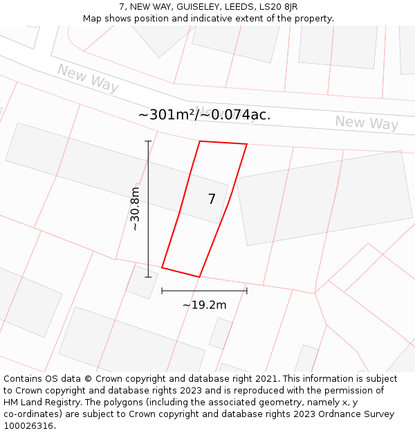 7, NEW WAY, GUISELEY, LEEDS, LS20 8JR: Plot and title map