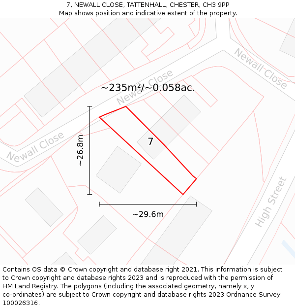 7, NEWALL CLOSE, TATTENHALL, CHESTER, CH3 9PP: Plot and title map