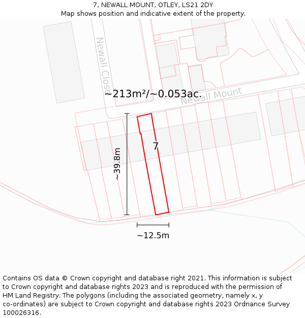 7, NEWALL MOUNT, OTLEY, LS21 2DY: Plot and title map