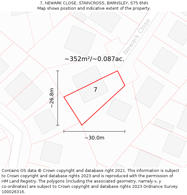 7, NEWARK CLOSE, STAINCROSS, BARNSLEY, S75 6NN: Plot and title map