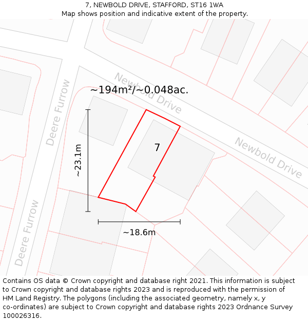 7, NEWBOLD DRIVE, STAFFORD, ST16 1WA: Plot and title map