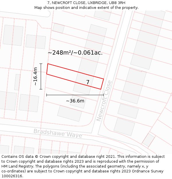 7, NEWCROFT CLOSE, UXBRIDGE, UB8 3RH: Plot and title map