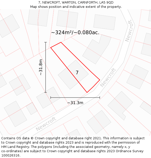 7, NEWCROFT, WARTON, CARNFORTH, LA5 9QD: Plot and title map