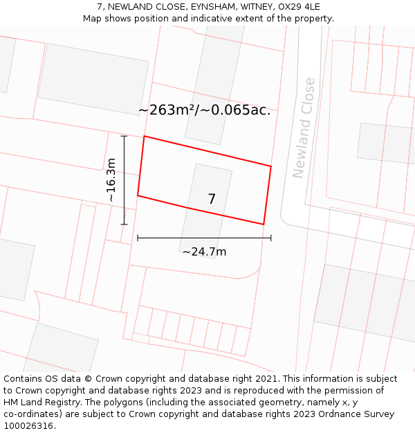 7, NEWLAND CLOSE, EYNSHAM, WITNEY, OX29 4LE: Plot and title map
