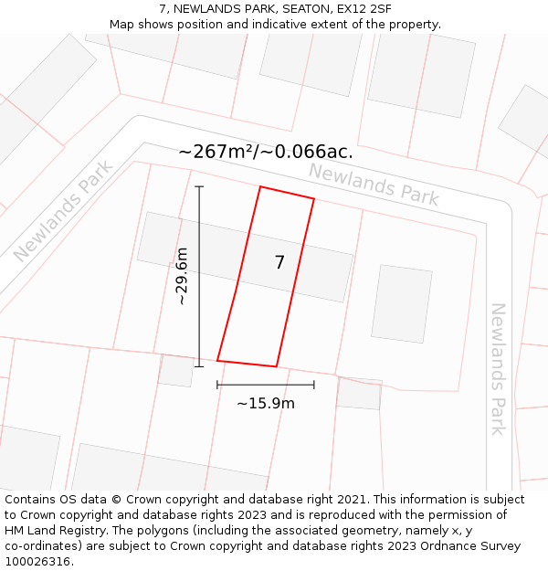7, NEWLANDS PARK, SEATON, EX12 2SF: Plot and title map