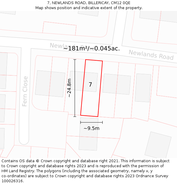 7, NEWLANDS ROAD, BILLERICAY, CM12 0QE: Plot and title map