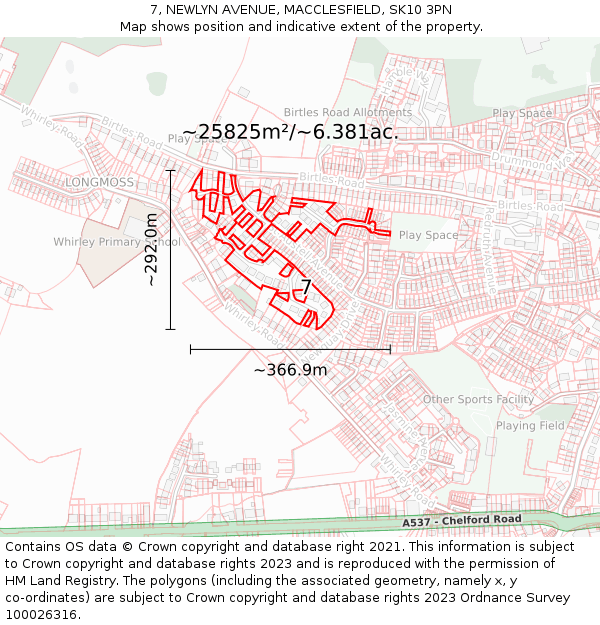 7, NEWLYN AVENUE, MACCLESFIELD, SK10 3PN: Plot and title map