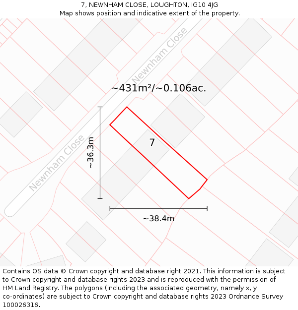 7, NEWNHAM CLOSE, LOUGHTON, IG10 4JG: Plot and title map
