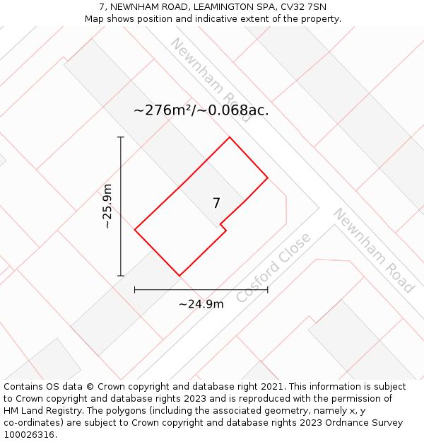 7, NEWNHAM ROAD, LEAMINGTON SPA, CV32 7SN: Plot and title map