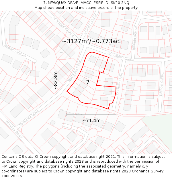 7, NEWQUAY DRIVE, MACCLESFIELD, SK10 3NQ: Plot and title map