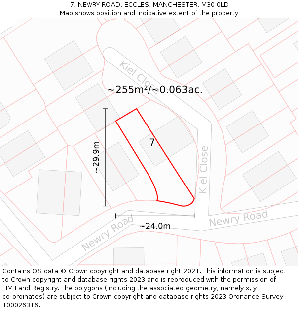 7, NEWRY ROAD, ECCLES, MANCHESTER, M30 0LD: Plot and title map