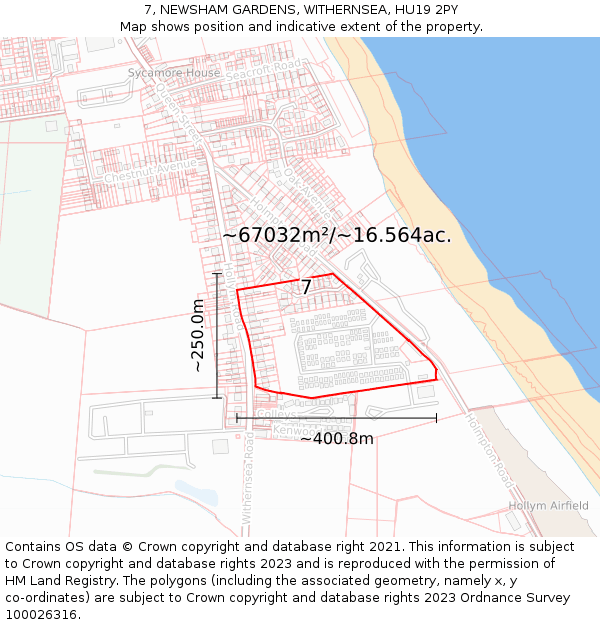 7, NEWSHAM GARDENS, WITHERNSEA, HU19 2PY: Plot and title map