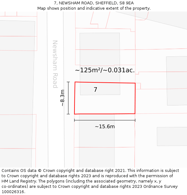7, NEWSHAM ROAD, SHEFFIELD, S8 9EA: Plot and title map