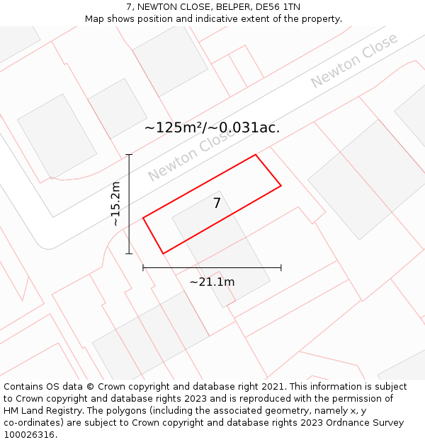 7, NEWTON CLOSE, BELPER, DE56 1TN: Plot and title map