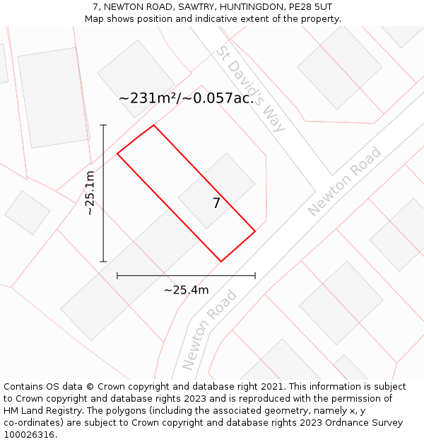 7, NEWTON ROAD, SAWTRY, HUNTINGDON, PE28 5UT: Plot and title map