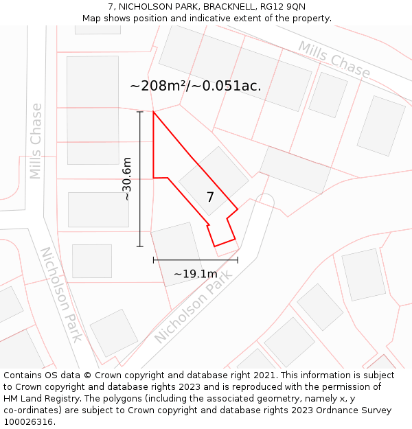 7, NICHOLSON PARK, BRACKNELL, RG12 9QN: Plot and title map