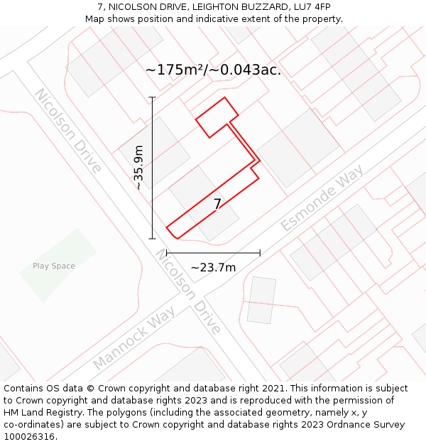 7, NICOLSON DRIVE, LEIGHTON BUZZARD, LU7 4FP: Plot and title map