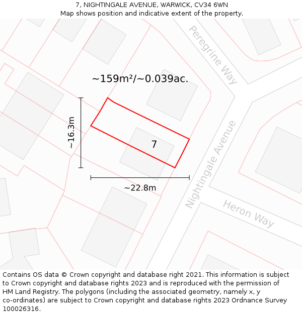 7, NIGHTINGALE AVENUE, WARWICK, CV34 6WN: Plot and title map