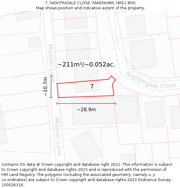 7, NIGHTINGALE CLOSE, FAKENHAM, NR21 8NS: Plot and title map