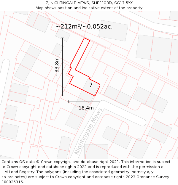 7, NIGHTINGALE MEWS, SHEFFORD, SG17 5YX: Plot and title map