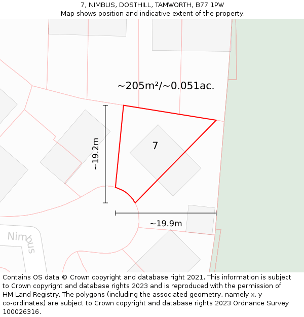 7, NIMBUS, DOSTHILL, TAMWORTH, B77 1PW: Plot and title map